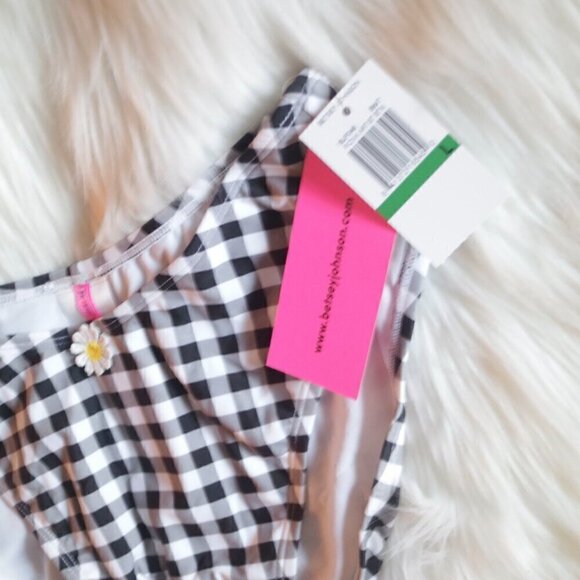 NWT Betsey Johnson Sexy Bikini Bottoms Size Large Black White Gingham Printed - Picture 5 of 7